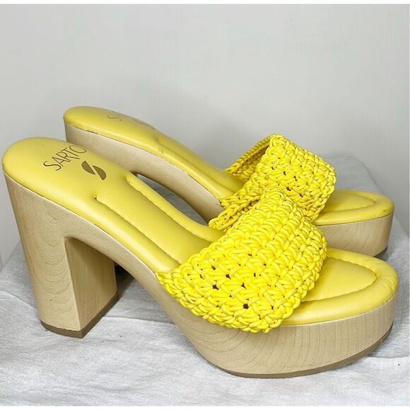 Franco Sarto x Anthro Wendy Platform Clogs Lemon Yellow Size 8.5 Nwt - Picture 1 of 7